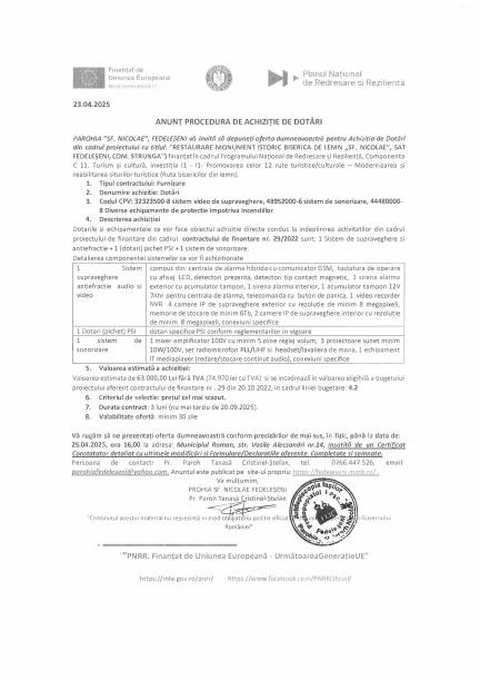 Anunt achizitie directa de  dotari